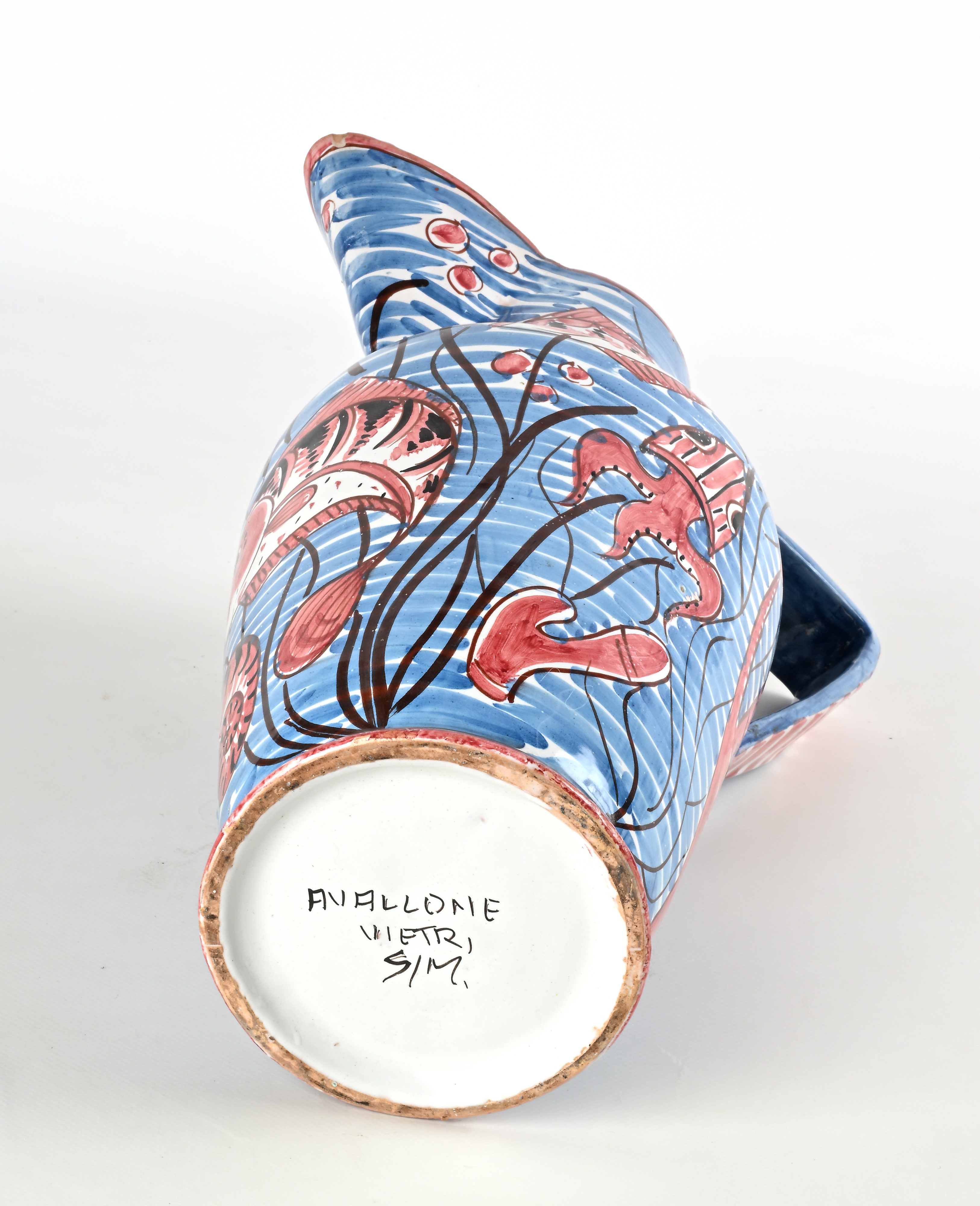 Grande versatoio in ceramica smaltata policroma, manifattura Avallone, Vietri sul mare