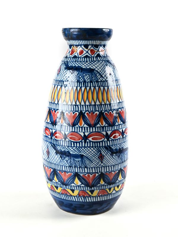 Grande vaso in ceramica smaltata dipinta, manifattura Avallone Vietri sul Mare