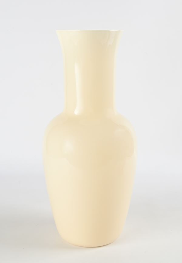 Grande vaso Opalino in Vetro di Murano color pagliesco