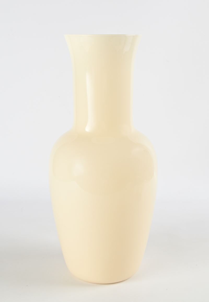 Venini Murano - Grande Vaso Opalino in Vetro di Murano Color Pagliesco