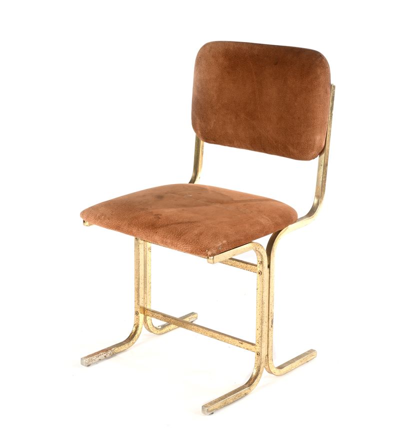 Sedia in ottone e rivestimeno in velluto marrone