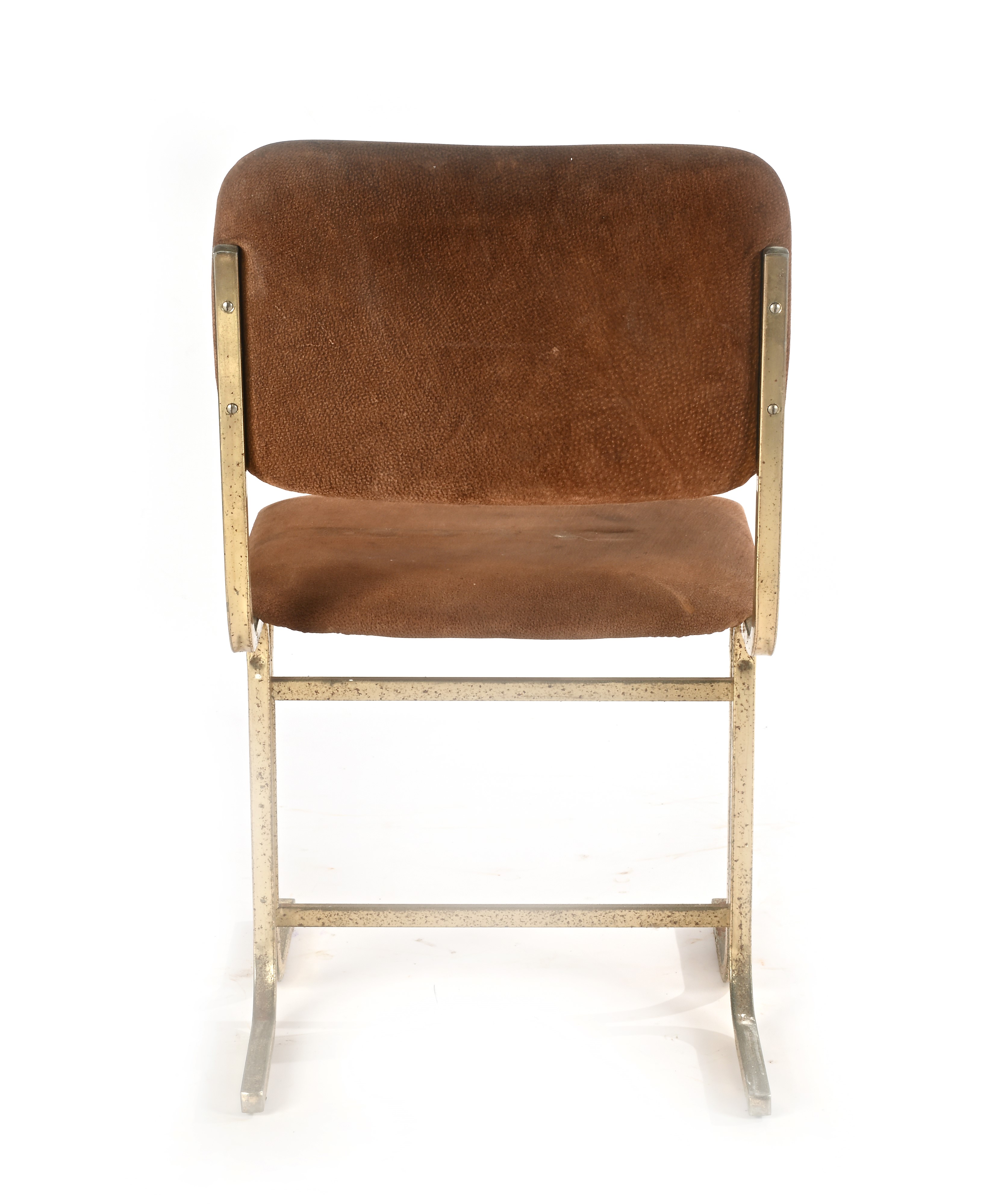 Sedia in ottone e rivestimeno in velluto marrone