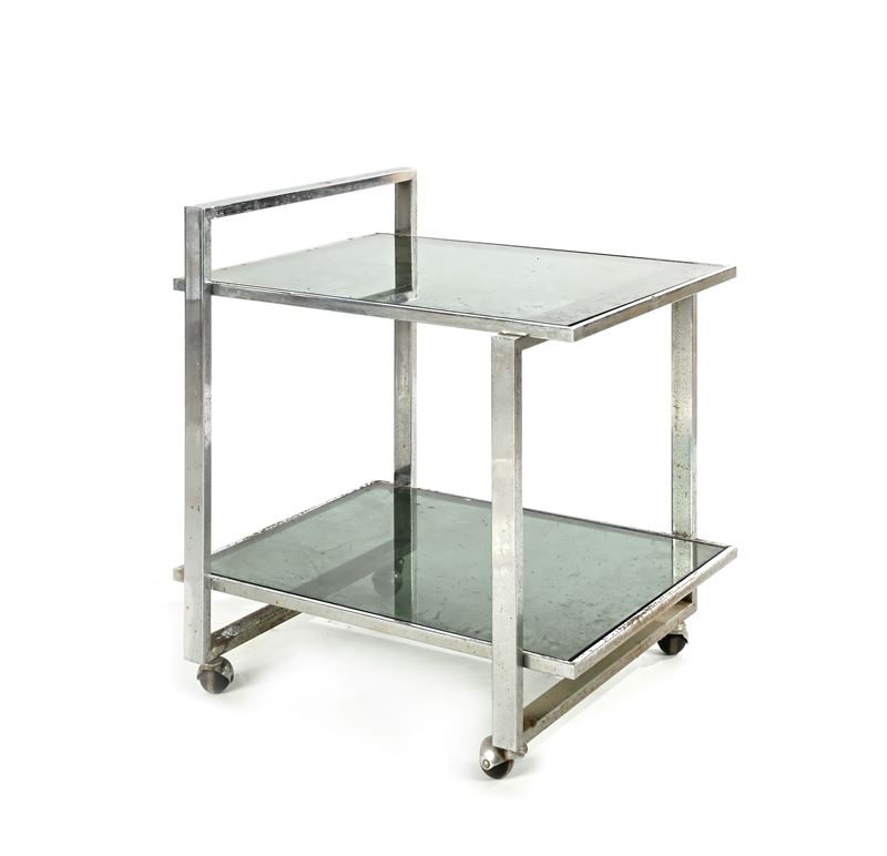 Carrello bar in metallo cromato e due piani in vetro nero