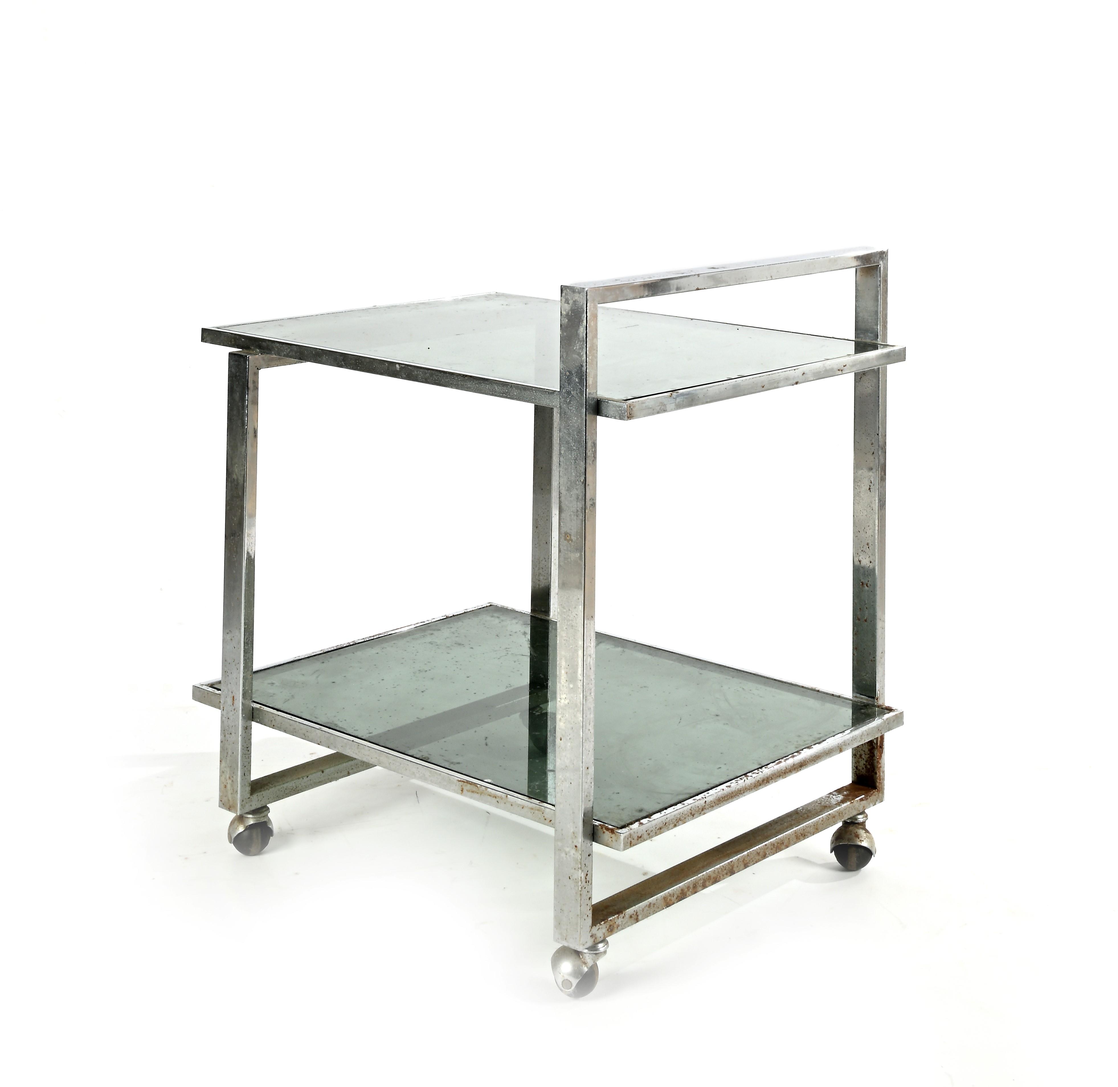 Carrello bar in metallo cromato e due piani in vetro nero