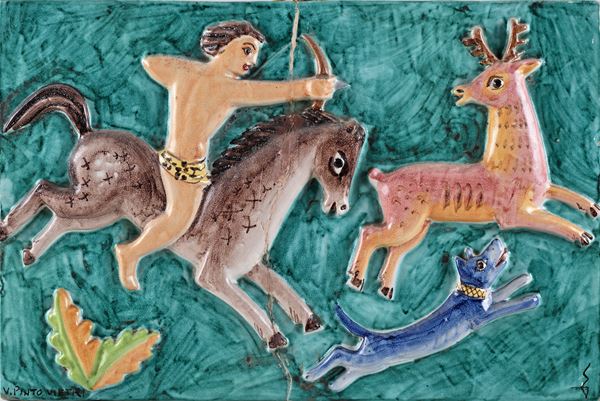 Vincenzo Pinto &amp;  Giovannino Carrano - Bassorilievo in ceramica smaltata policroma, manifattura Pinto Vietri sul Mare