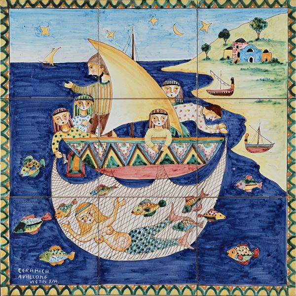 Pannello in ceramica maiolicata, Ceramiche Avallone, Vietri sul Mare