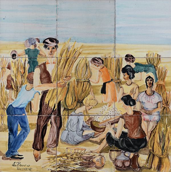 La raccolta del grano, manifattura Solimene