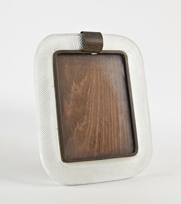 Cornice in Vetro di Murano incolore lavorato a torchon, montatura in ottone