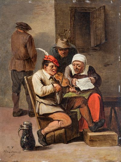 Scena di osteria, olio su rame