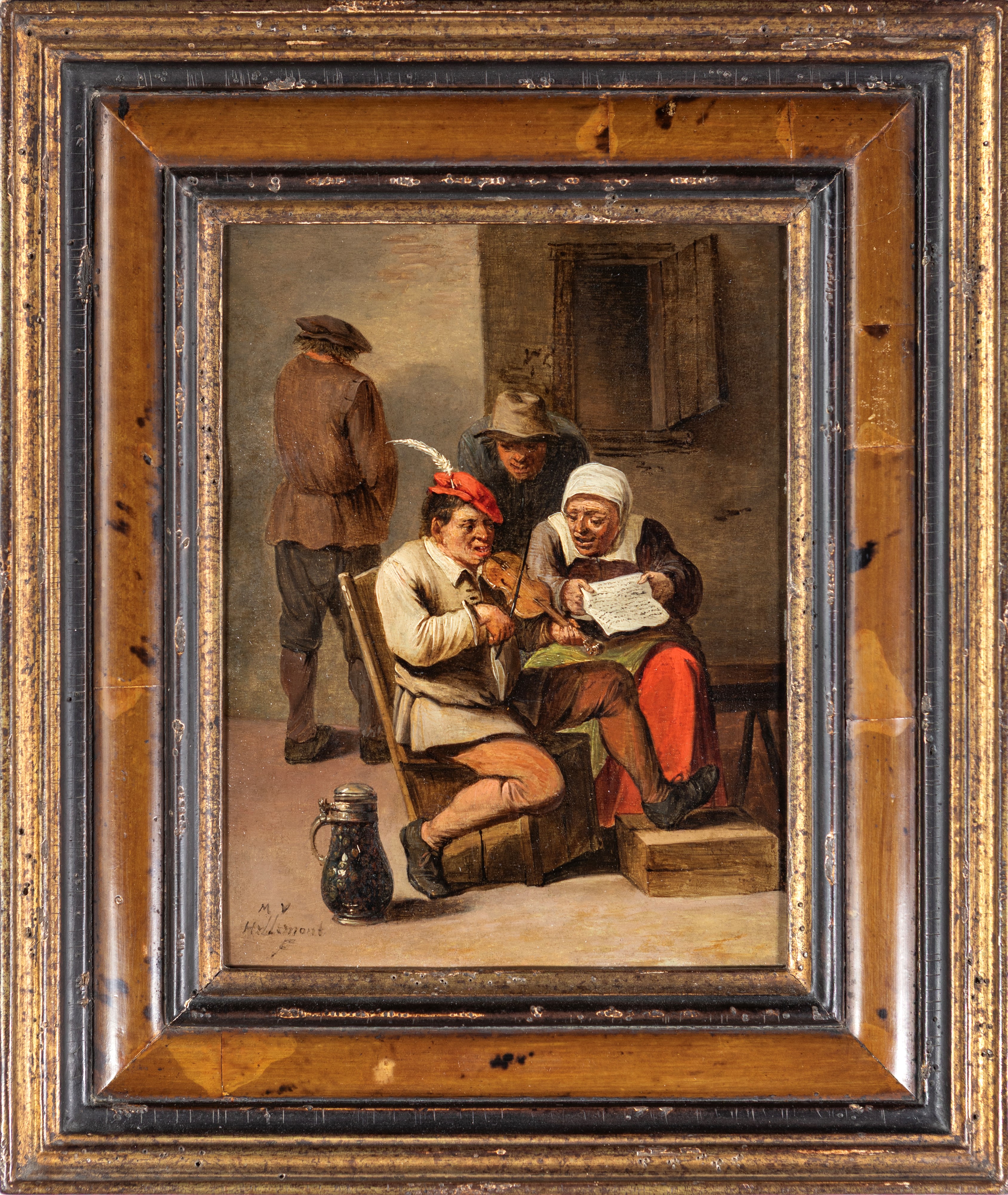 Mattheus Van Helmont - Scena di osteria, olio su rame