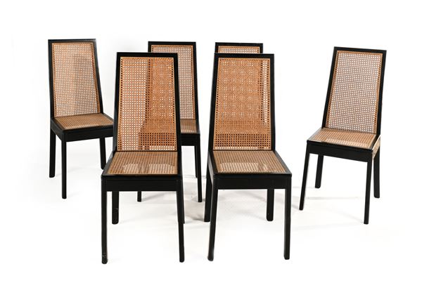 Tito Agnoli - Sei sedie modello 840, produzione La Montina