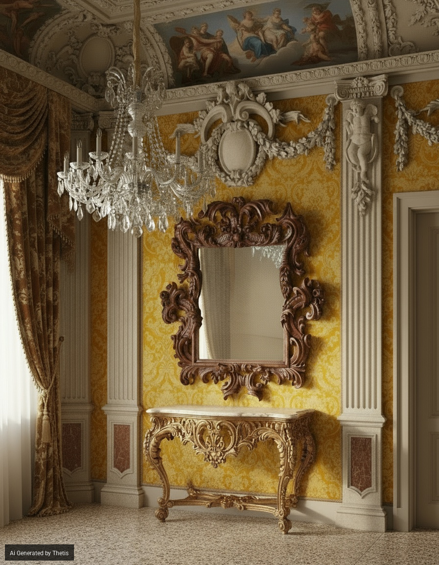 Cornice barocca a cartoccio in legno scolpito, Venezia, XVII secolo