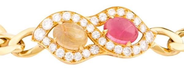 Collana Bulgari in oro gr.145,68 7 rubelliti 7 quarzi