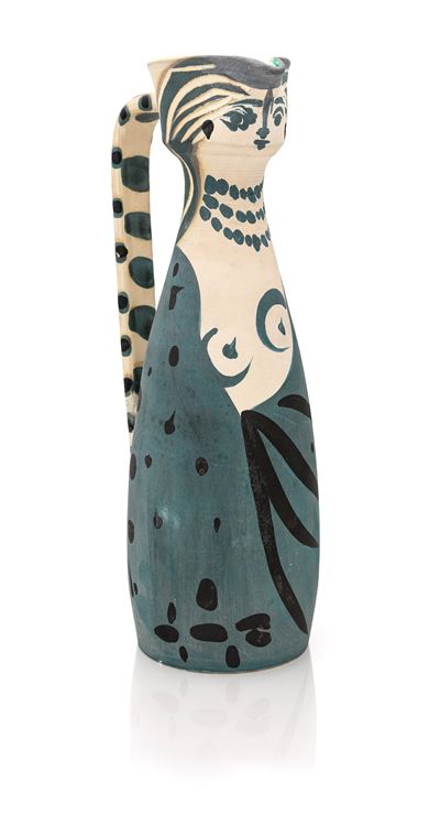 Femme (A.R. 301), brocca in ceramica parzialmente smaltata e incisa