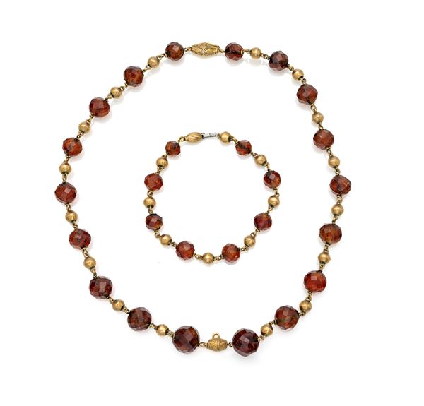 Collana e bracciale antichi n oro e ambra