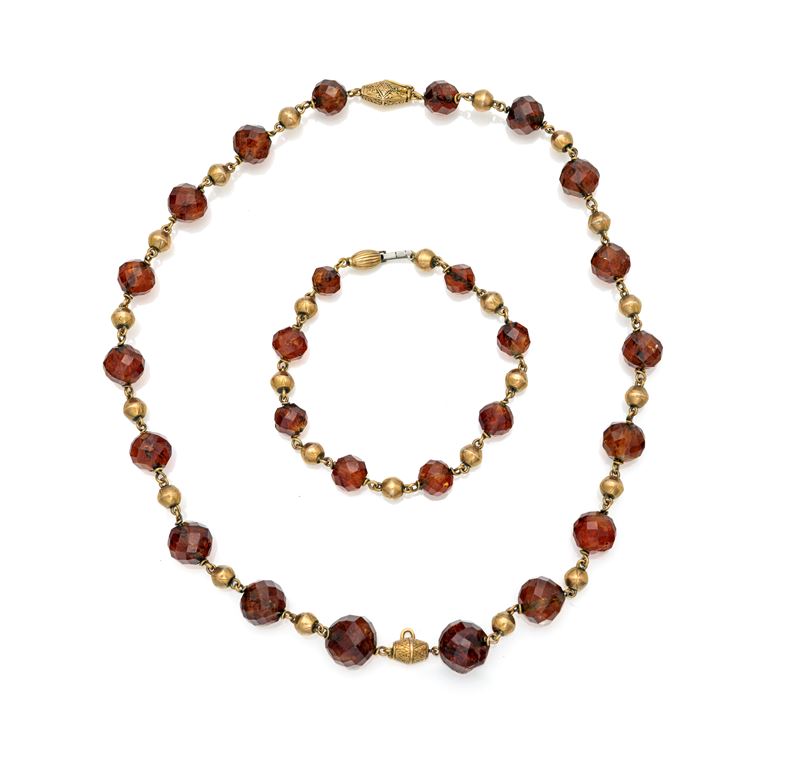 Collana e bracciale antichi n oro e ambra