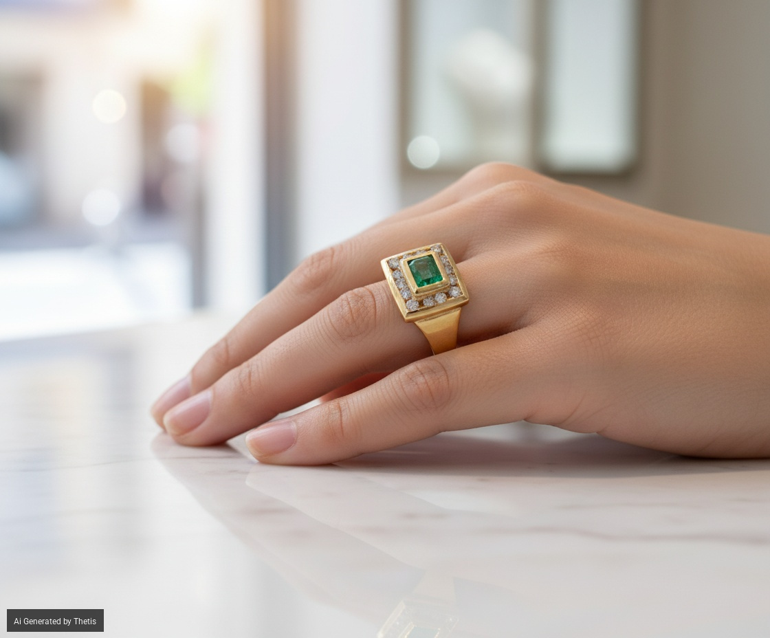 Anello in Oro, Smeraldo e Brillanti