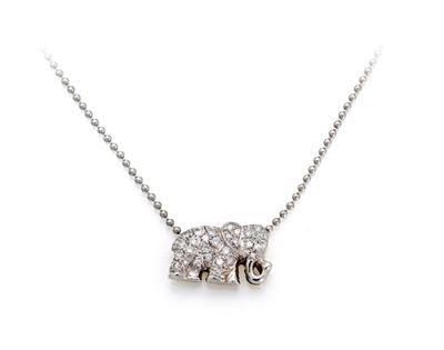 Collana Pendente con Elefantino in Oro e Brillanti