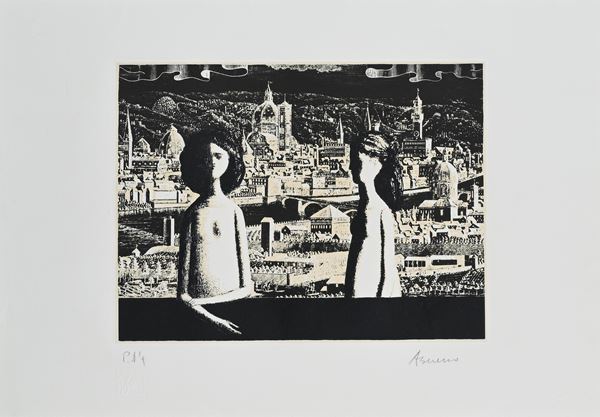 Antonio Bueno - Due donne con veduta di Firenze