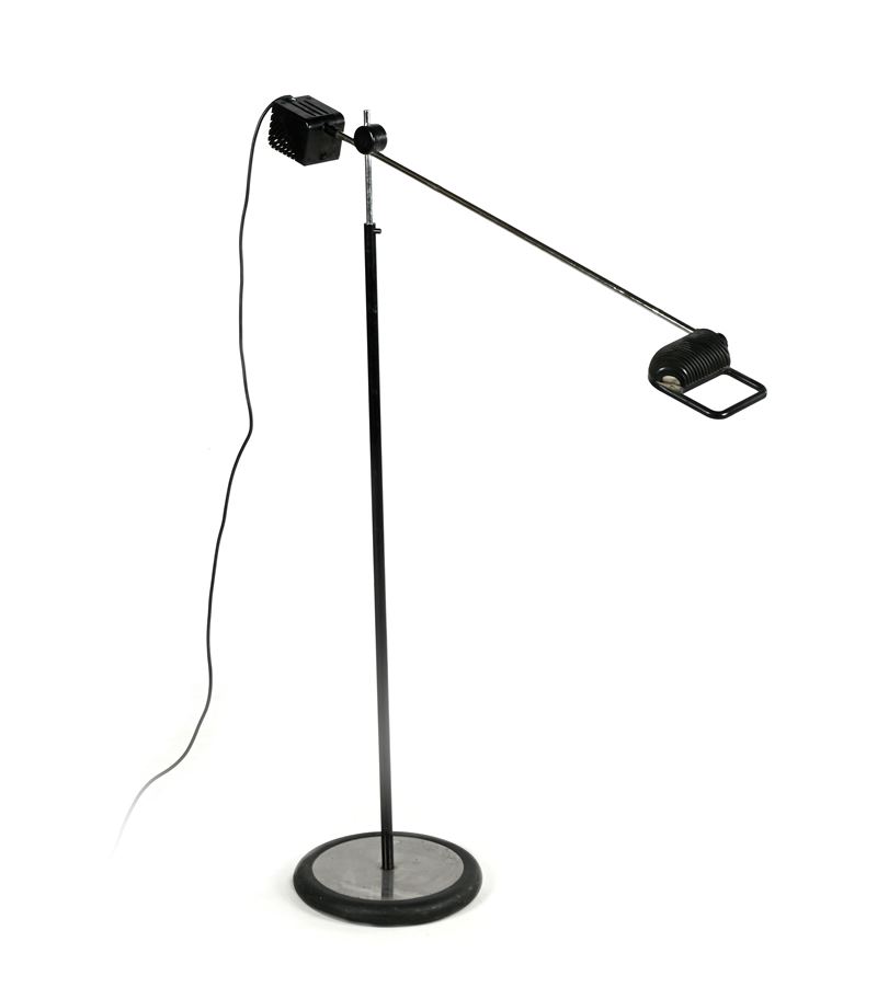 De Pas, D'urbino, Lomazzi - Lampada da terra, produzione Stilnovo, metallo cromato e plastica ner...