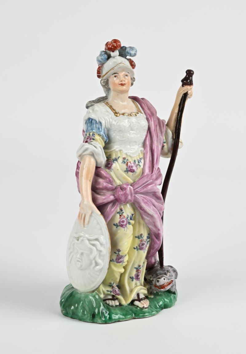 Figura di Minerva in porcellana policroma, Sassonia, Germania, XIX secolo