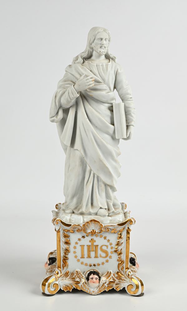 Figura devozionale in biscuit e porcellana, manifattura di Capodimonte, fine XIX secolo