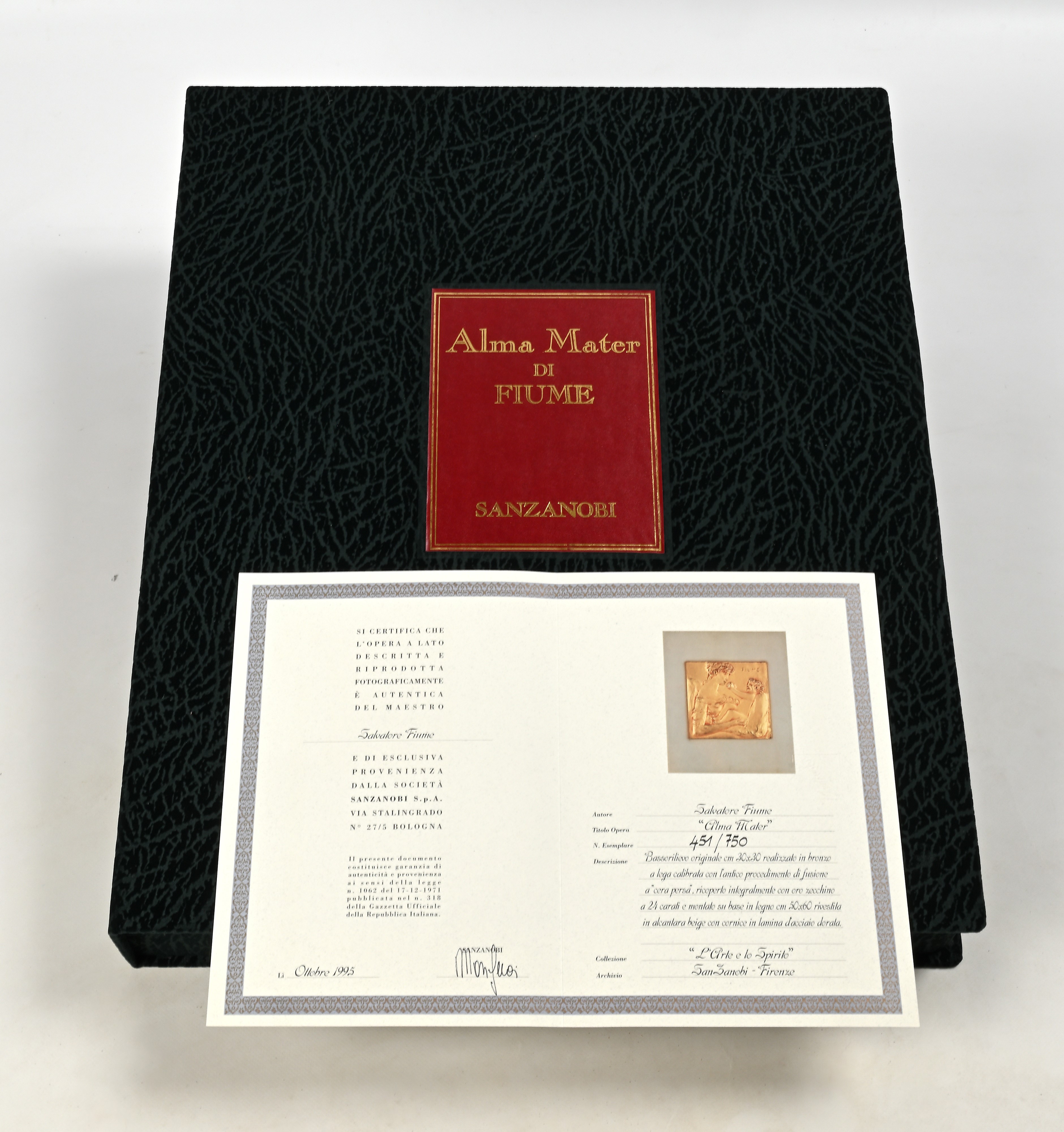 Salvatore Fiume - Alma Mater. Bassorilievo in bronzo dorato in oro 24Kt a tiratura limitata in 75...