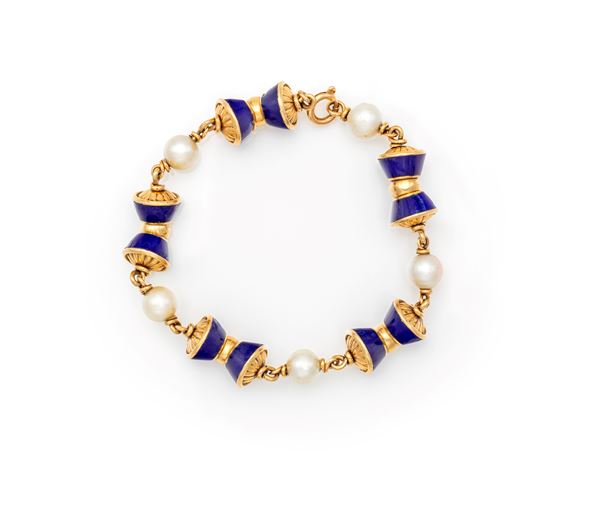 Bracciale in oro, perle e smalti