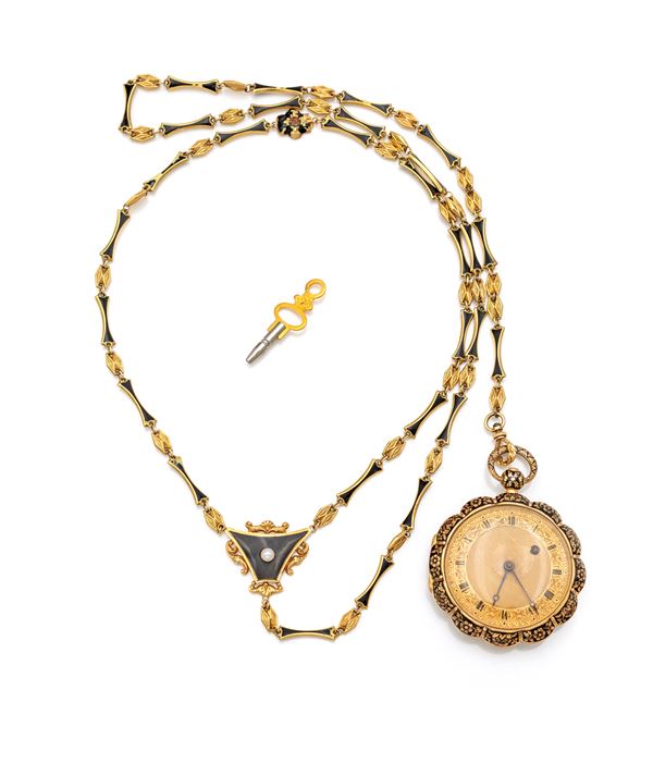 Perrin Freres, orologio da tasca con catena in oro