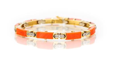 Bracciale in oro giallo 750 con corallo e brillanti