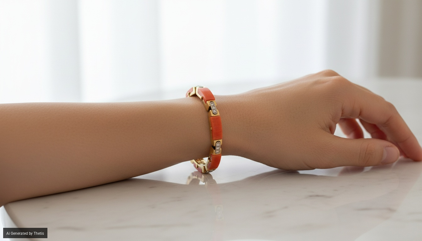 Bracciale in oro giallo 750 con corallo e brillanti