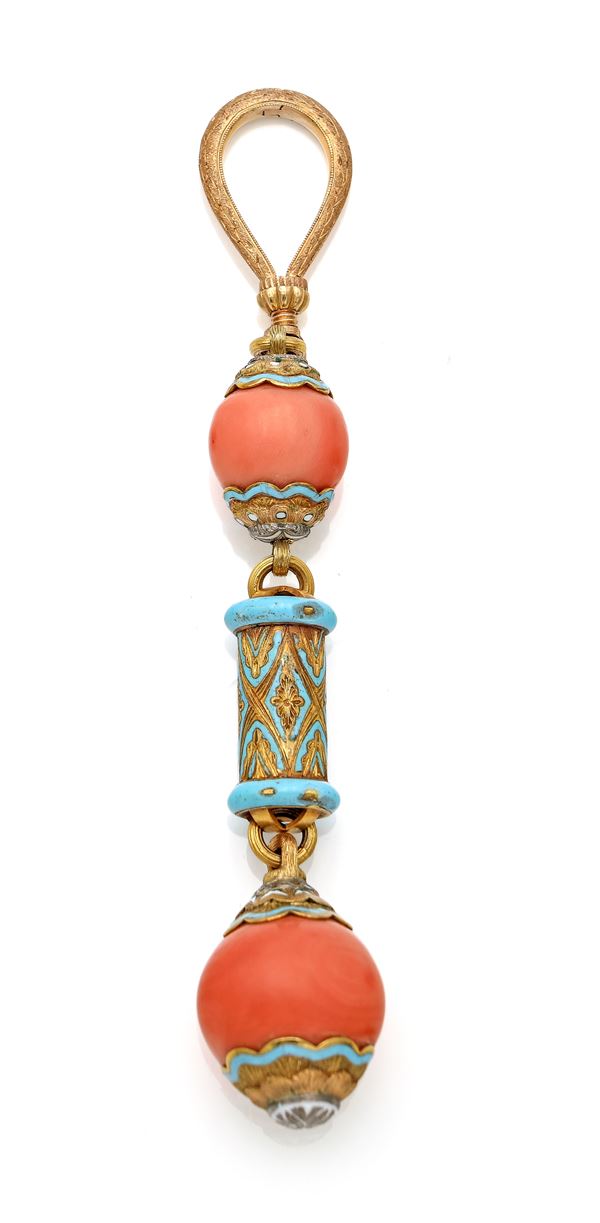 Cazzaniga, pendente in oro, corallo e smalto