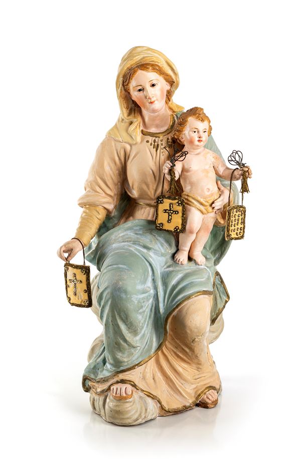 Scultura in terracotta policroma raffigurante Nostra Signora del Monte Carmelo, Napoli, inizi del XX secolo