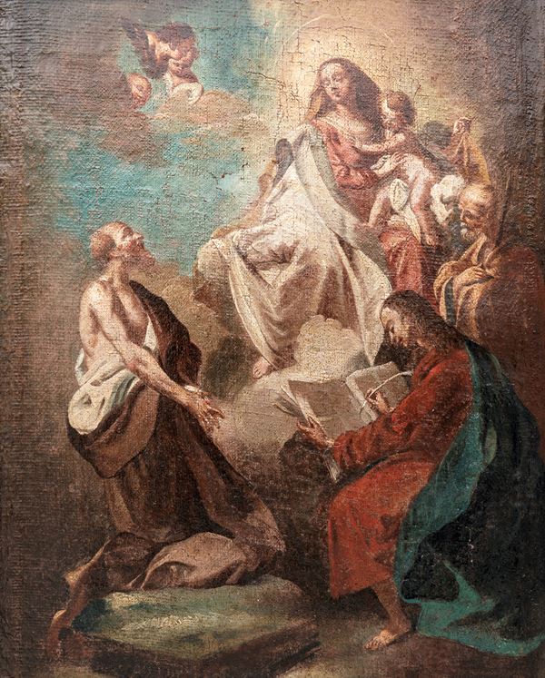 Pittore Veneto  XVII/XVIII secolo - Madonna col Bambino in Gloria
