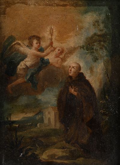 San Pasquale Baylon con Putti, olio su tela