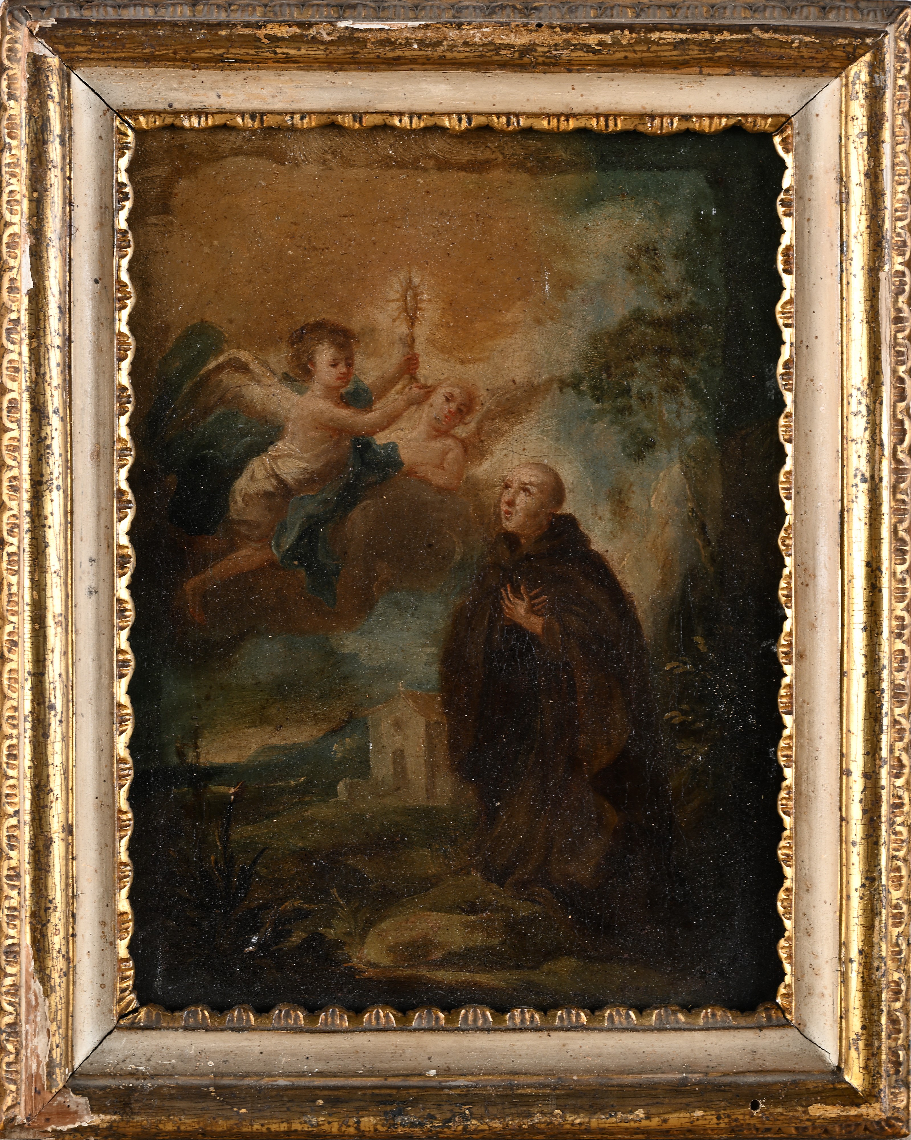 Pittore Napoletano del XVIII Secolo - San Pasquale Baylon con Putti, olio su tela