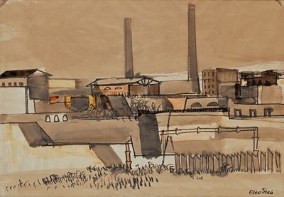 Paesaggio industriale, inchiostro e acquarello su carta