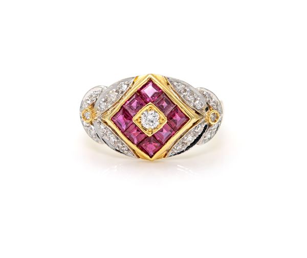 Anello in oro rubini e brillanti