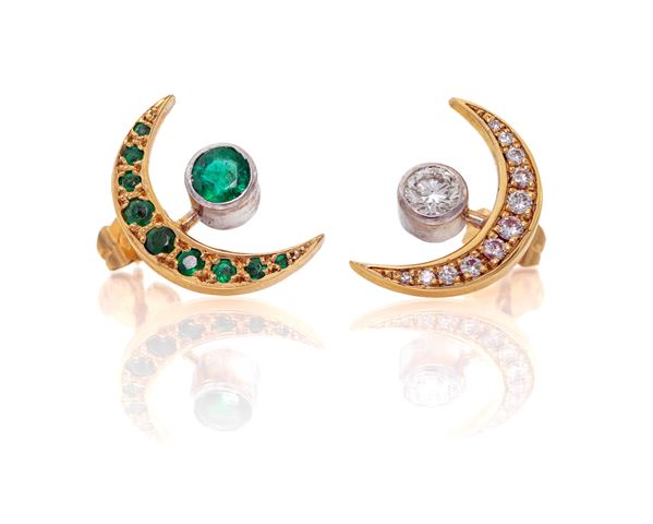 Orecchini in oro, smeraldi e brillanti