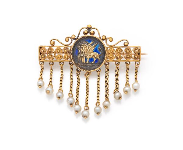 Spilla veneziana in oro e perle
