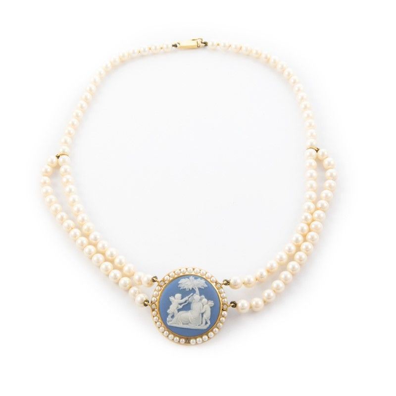 Filo Perle con Cammeo Azzurro