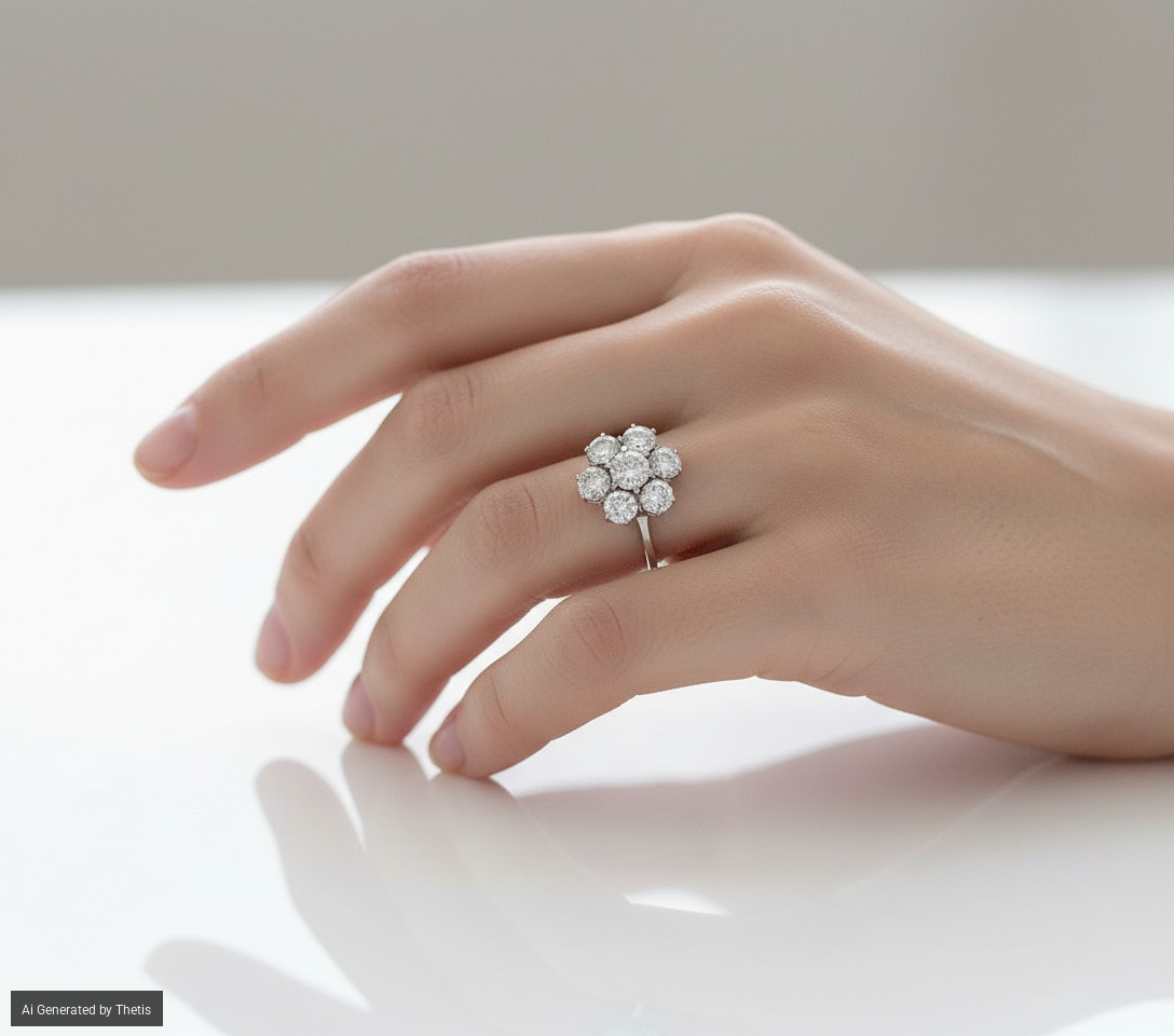 Anello a fiore in oro bianco 750 con diamanti