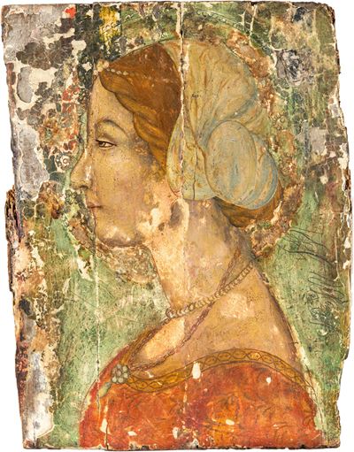 Autore del XVI secolo, Profilo di dama in abiti rinascimentali, tempera su tavola