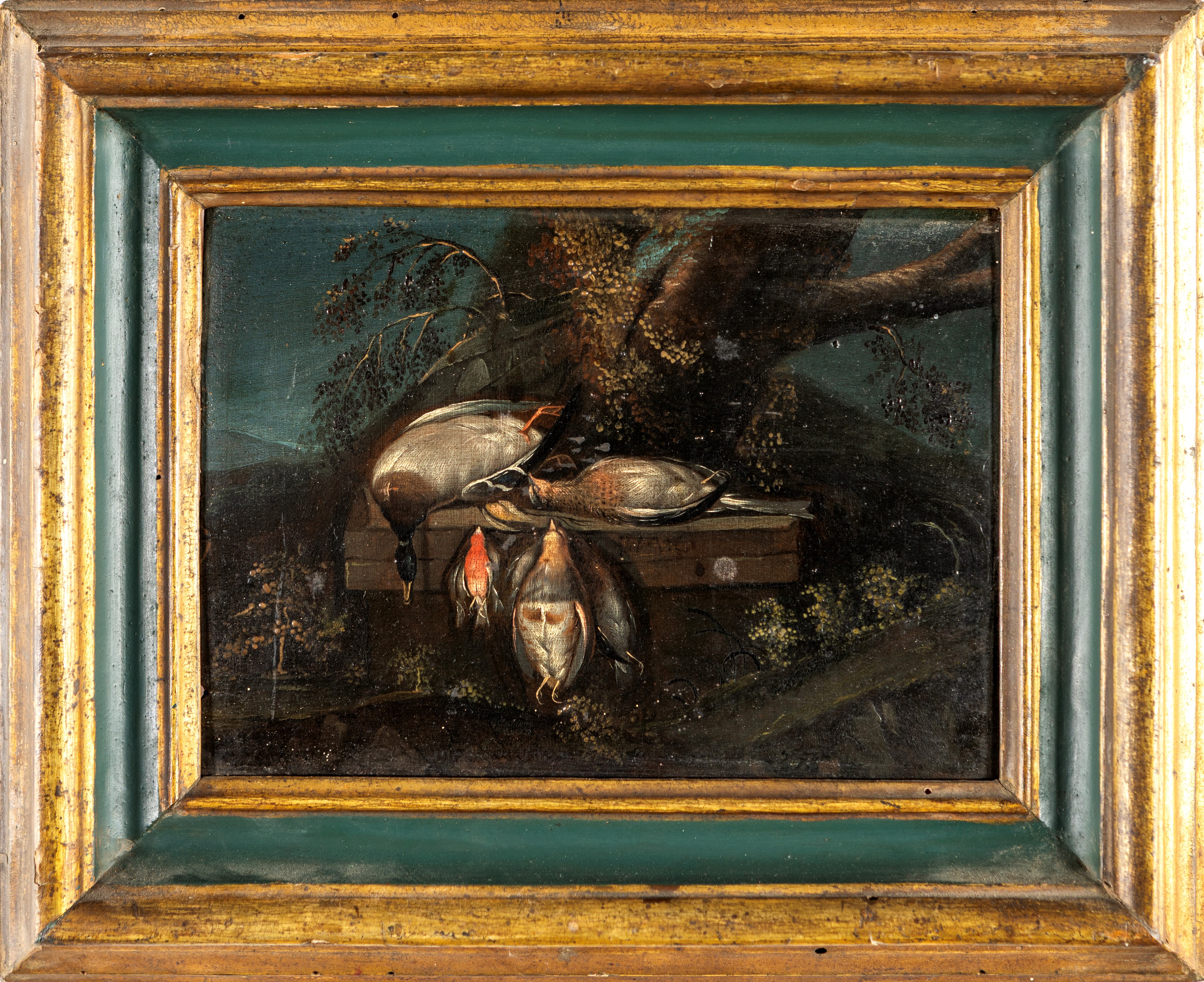Pittore Toscano del XVIII Secolo - Coppia di nature morte con cacciagione, olio su tavola