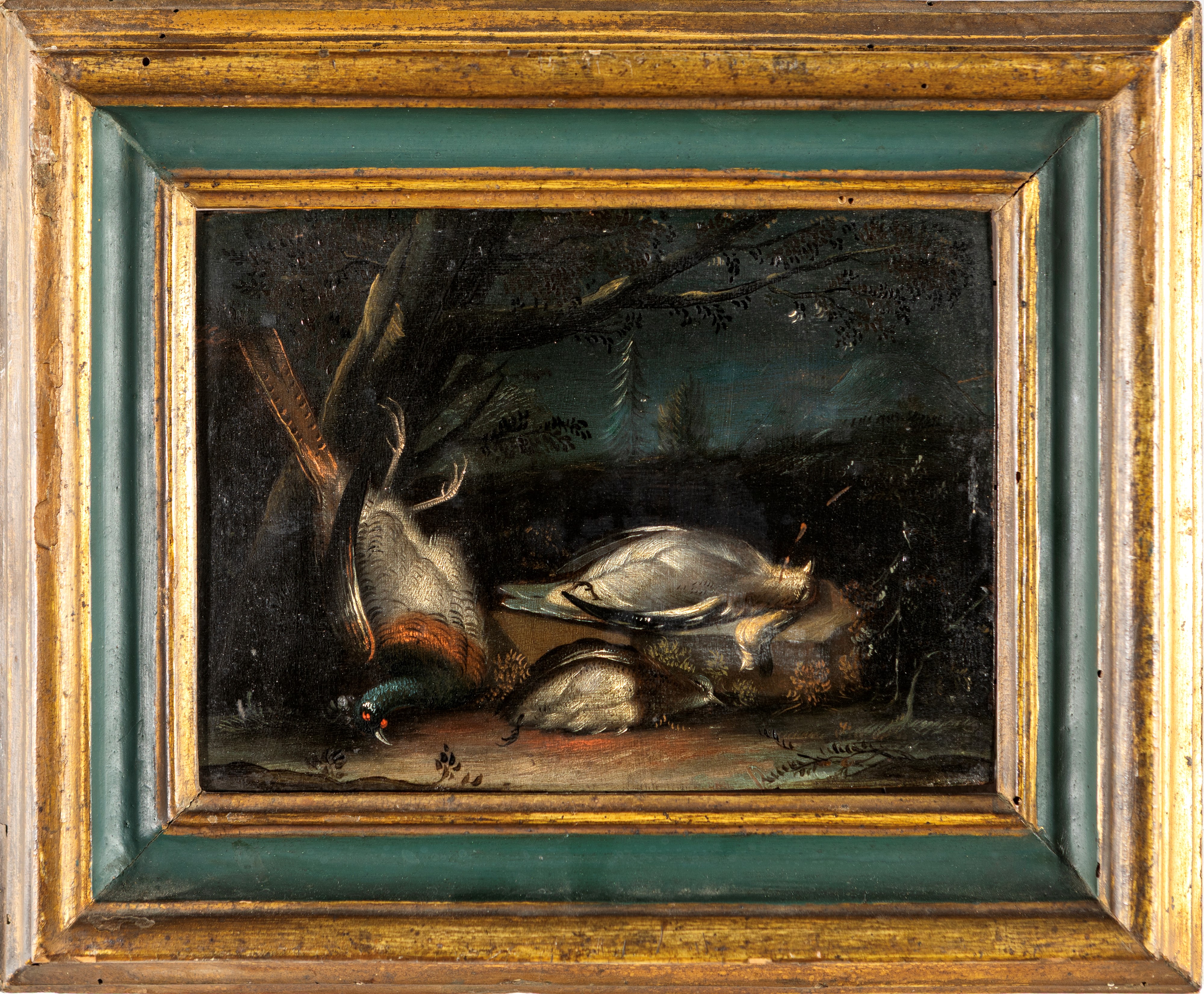 Pittore Toscano del XVIII Secolo - Coppia di nature morte con cacciagione, olio su tavola