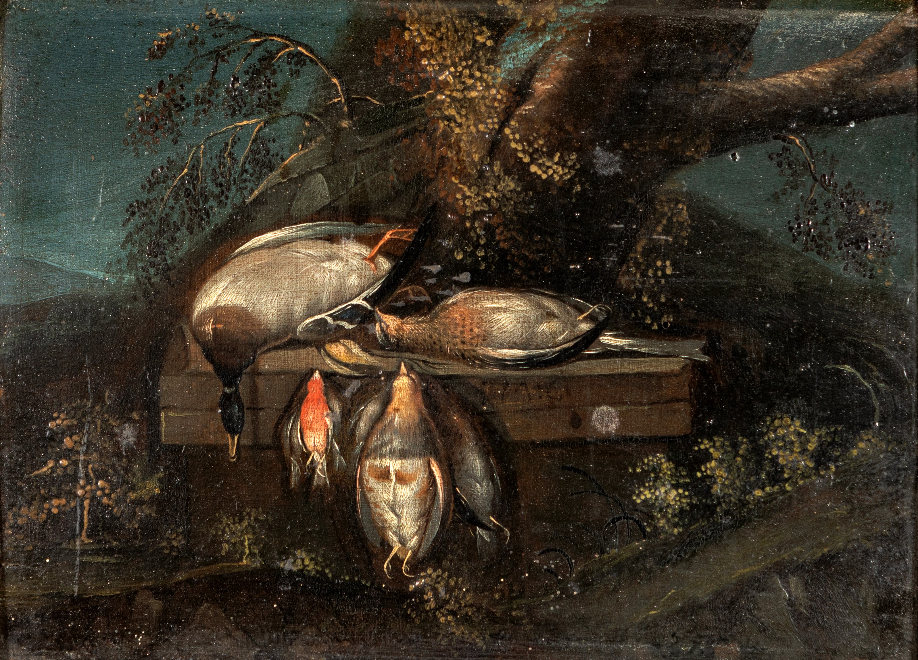 Pittore Toscano del XVIII Secolo - Coppia di nature morte con cacciagione, olio su tavola