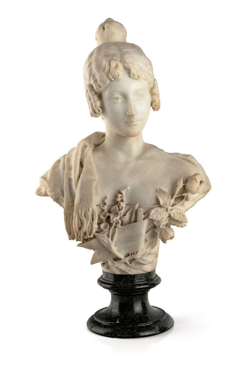 Scultore del XIX Secolo - Busto di giovinetta in marmo bianco