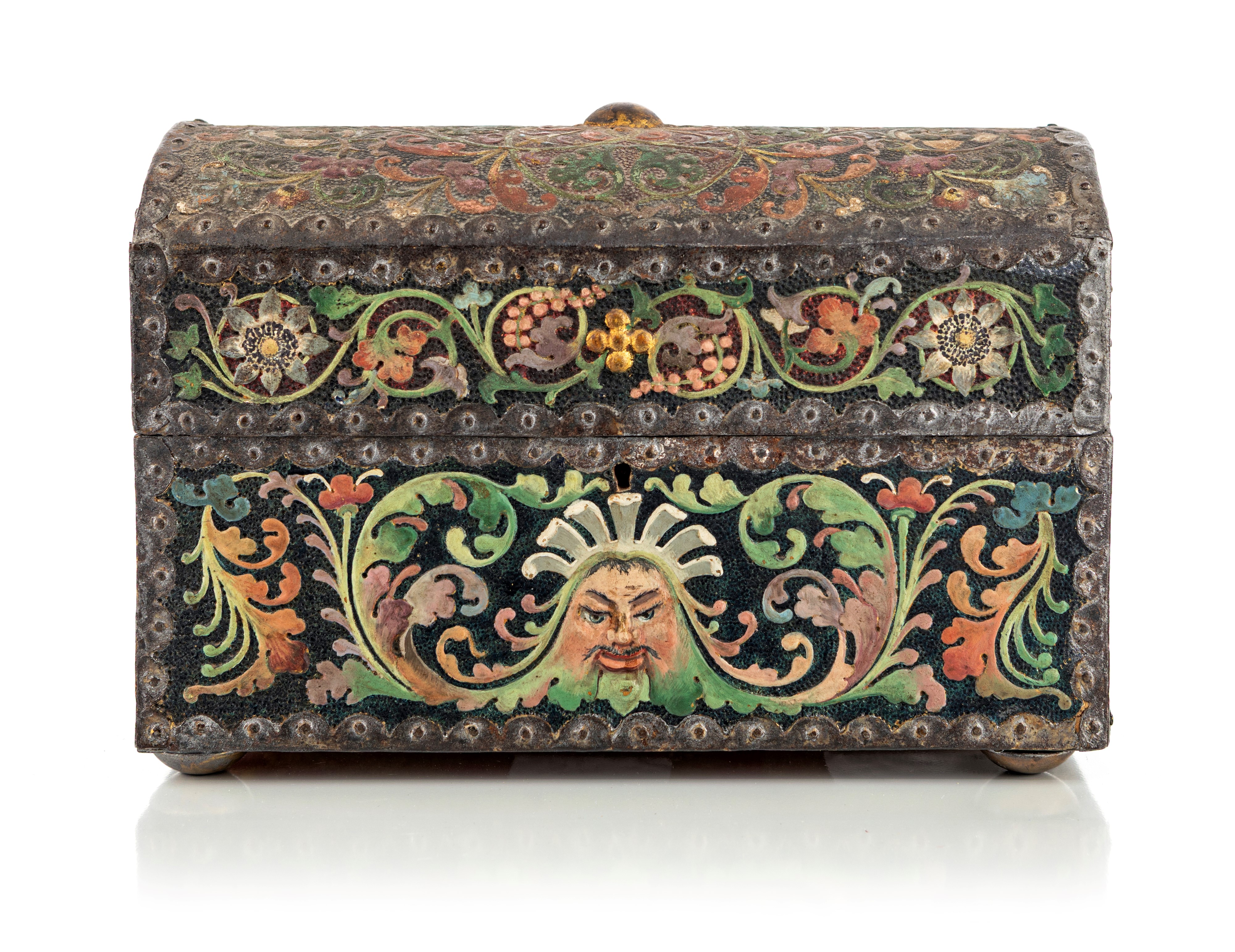 Cofanetto in legno con decorazione in pastiglia dipinta, Italia, XX secolo