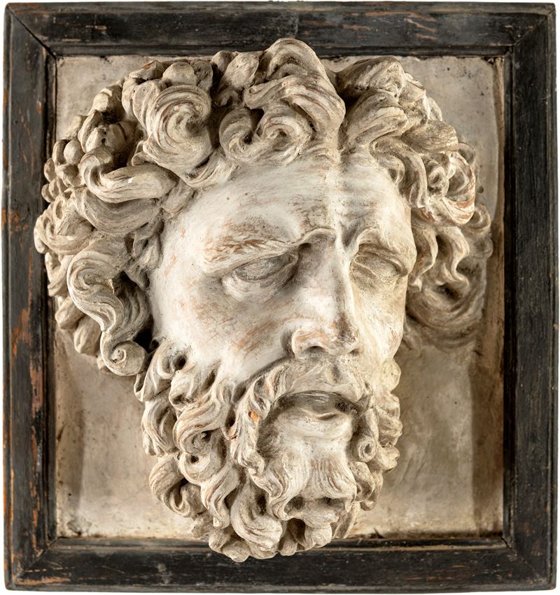 Altorilievo in terracotta patinata bianca raffigurante la testa di Laocoonte, XVI/XVII secolo