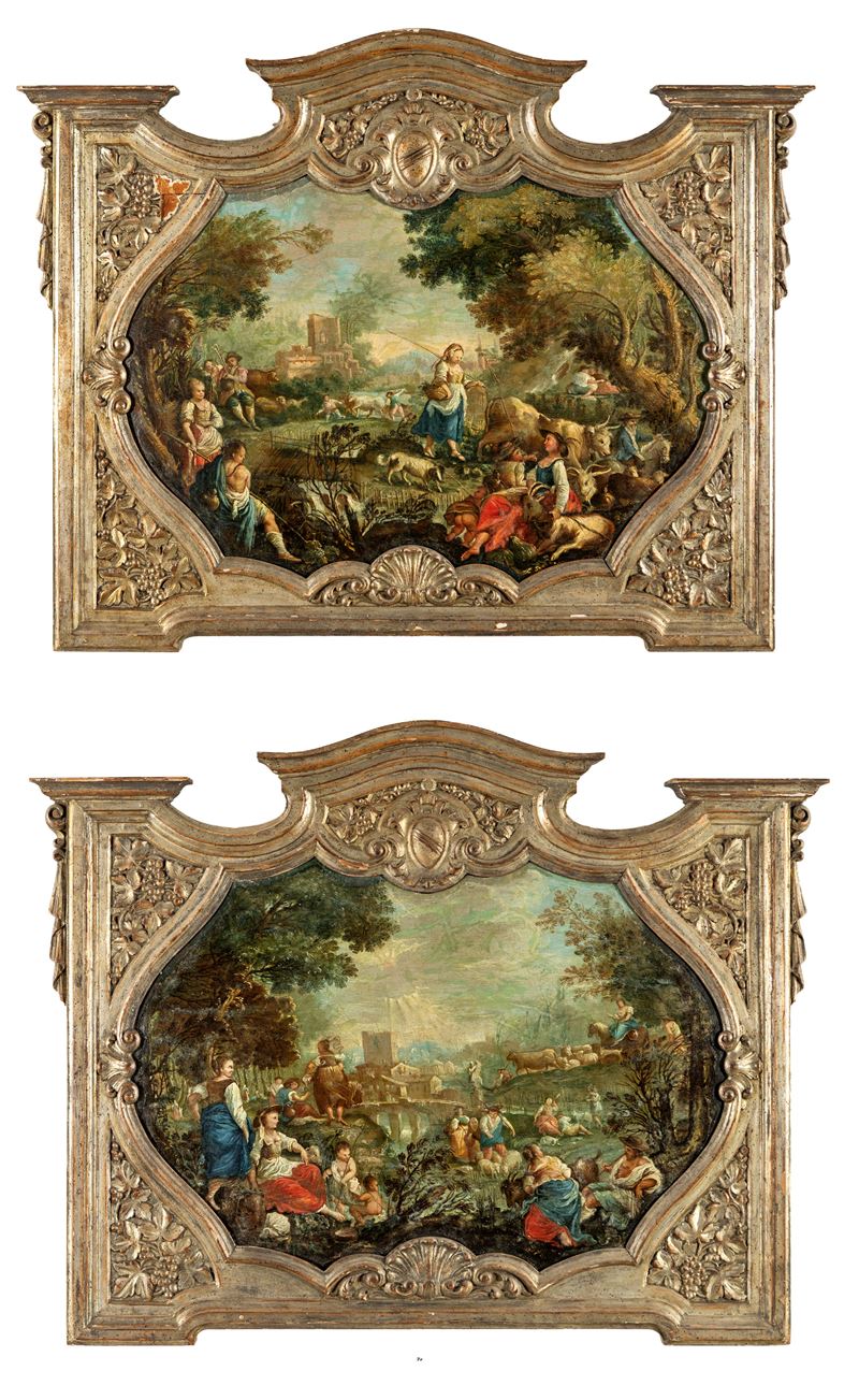 Coppia di paesaggi rococò